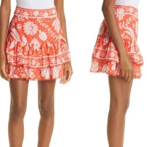 Farm Rio Orange Jungle Tiered Mini Skirt Size XL